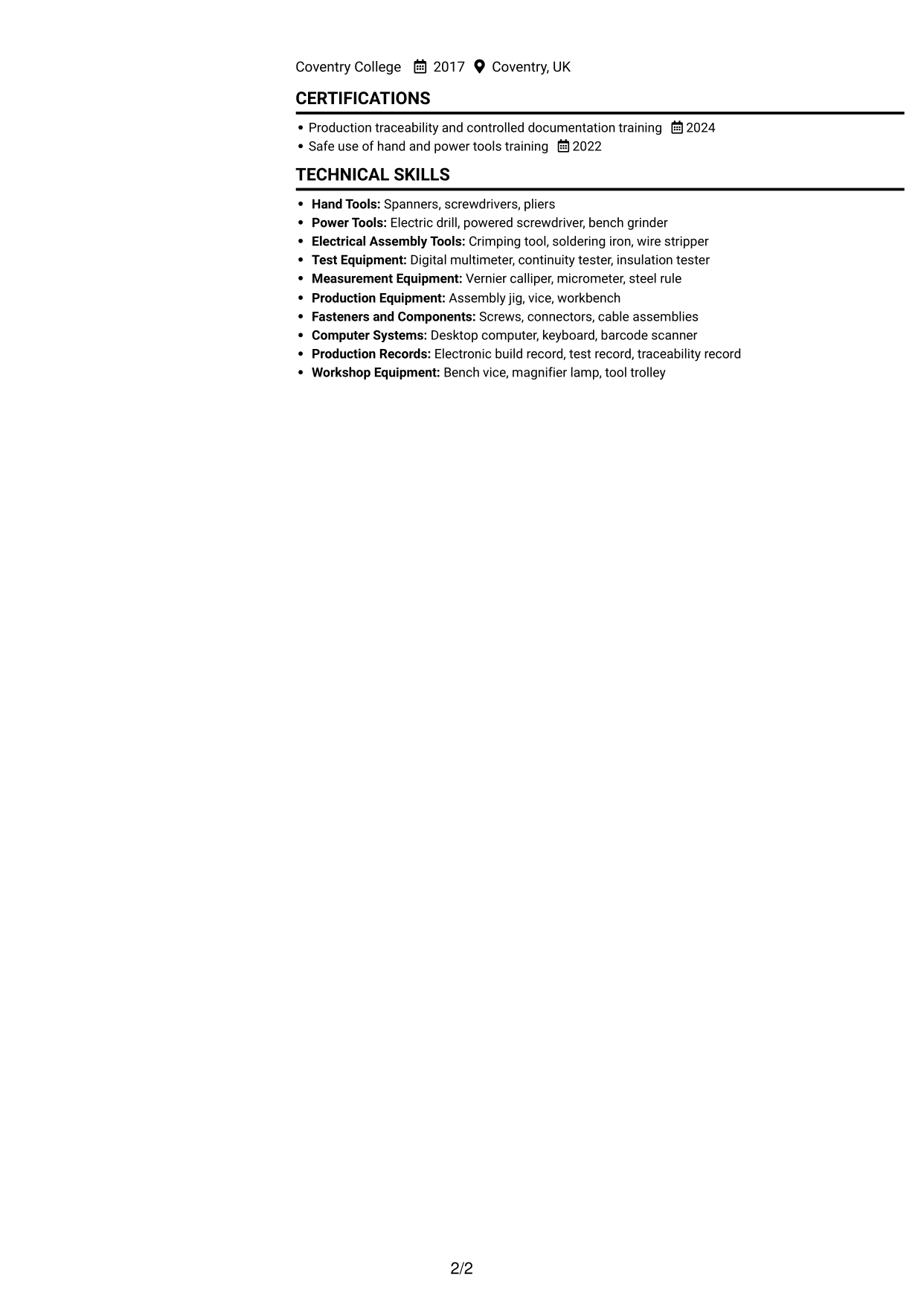 CV example — page 2