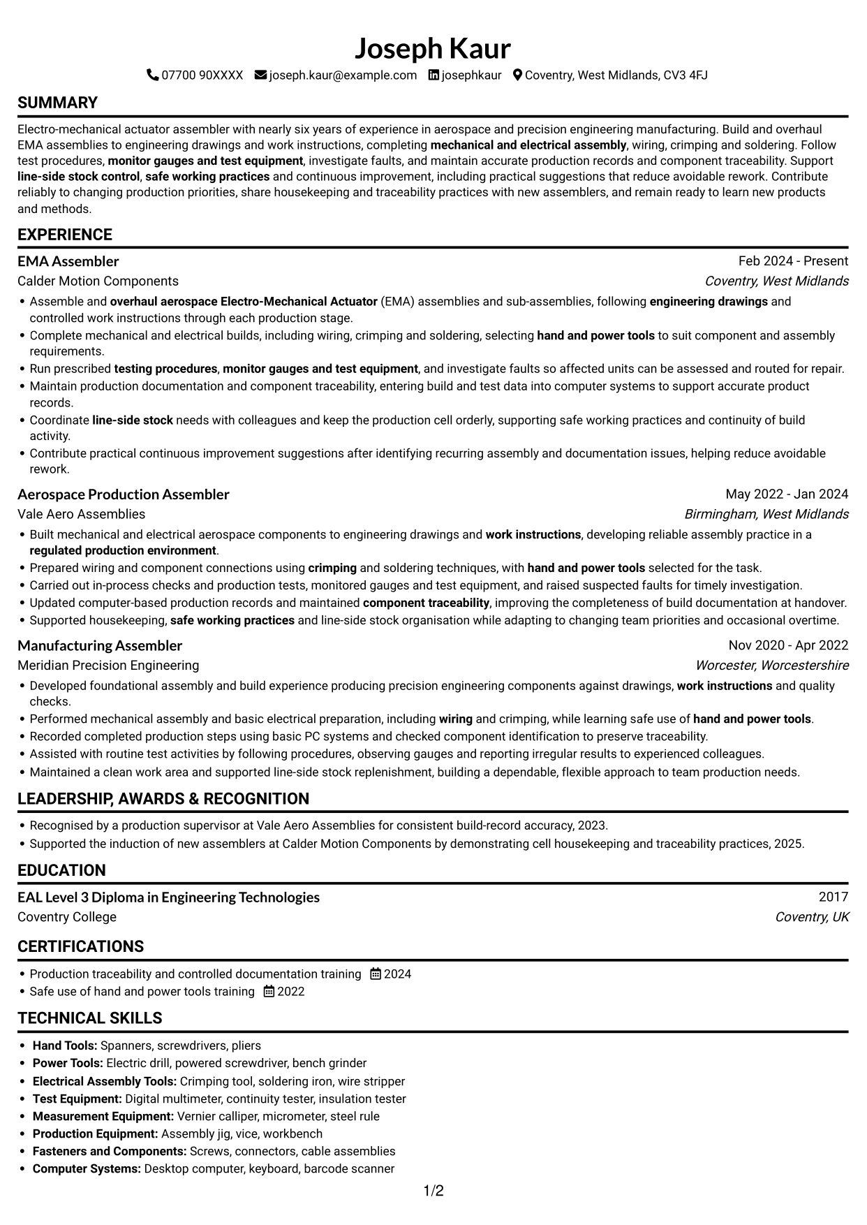 CV example — page 1