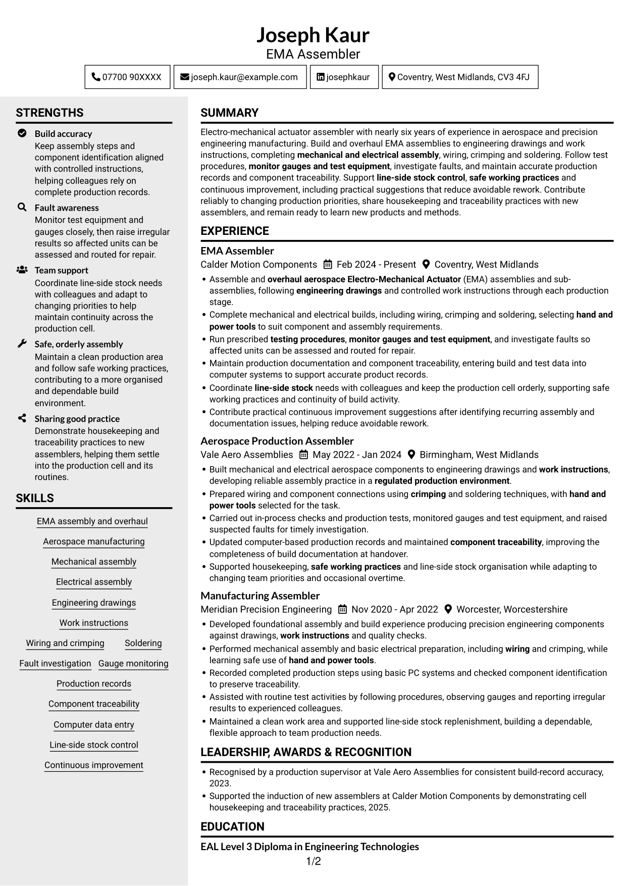 CV example — page 1