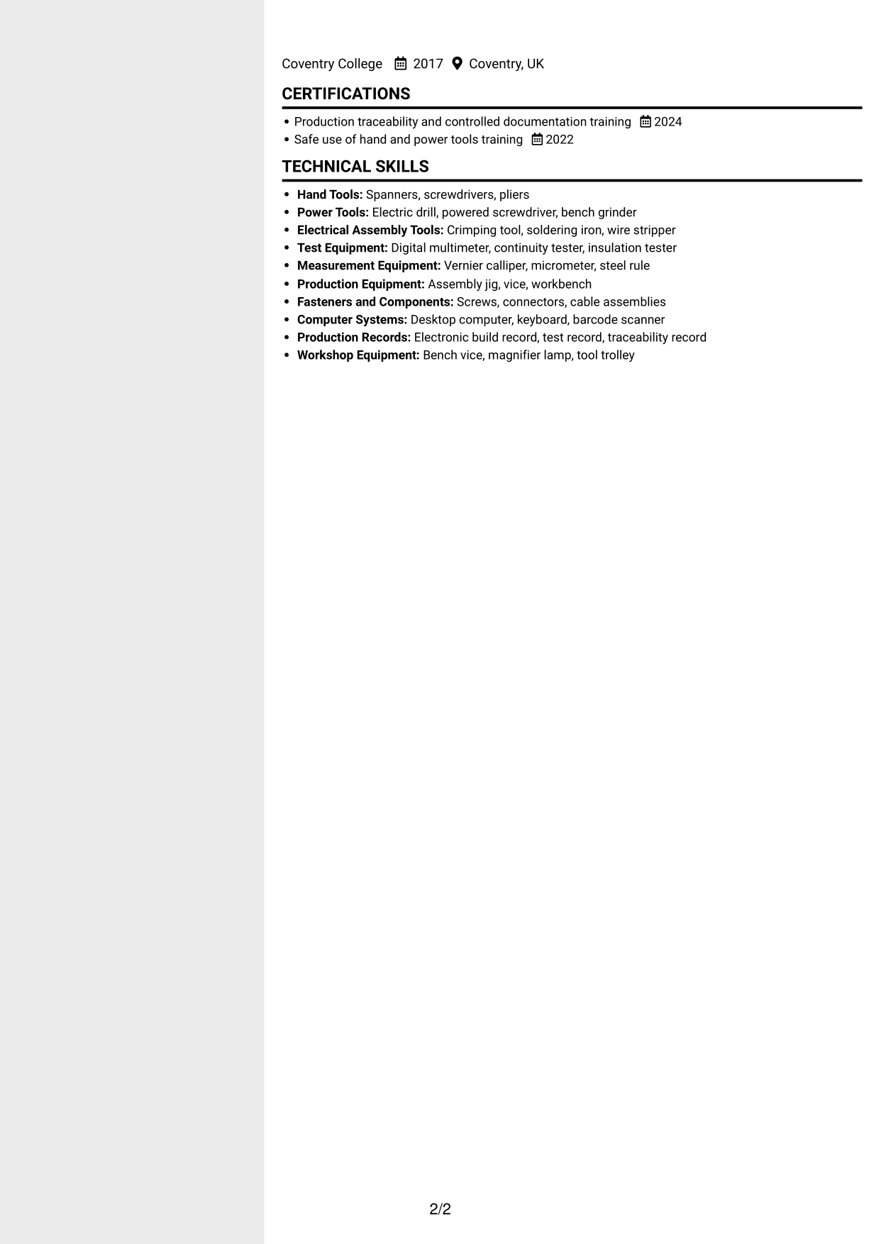 CV example — page 2