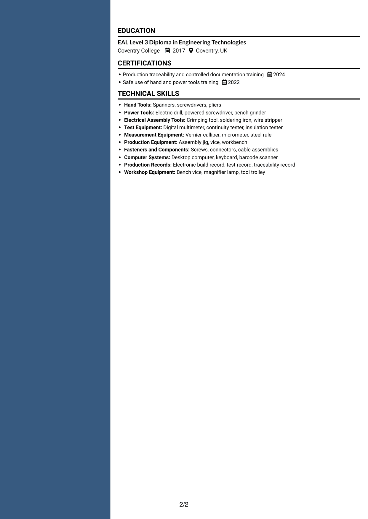 CV example — page 2
