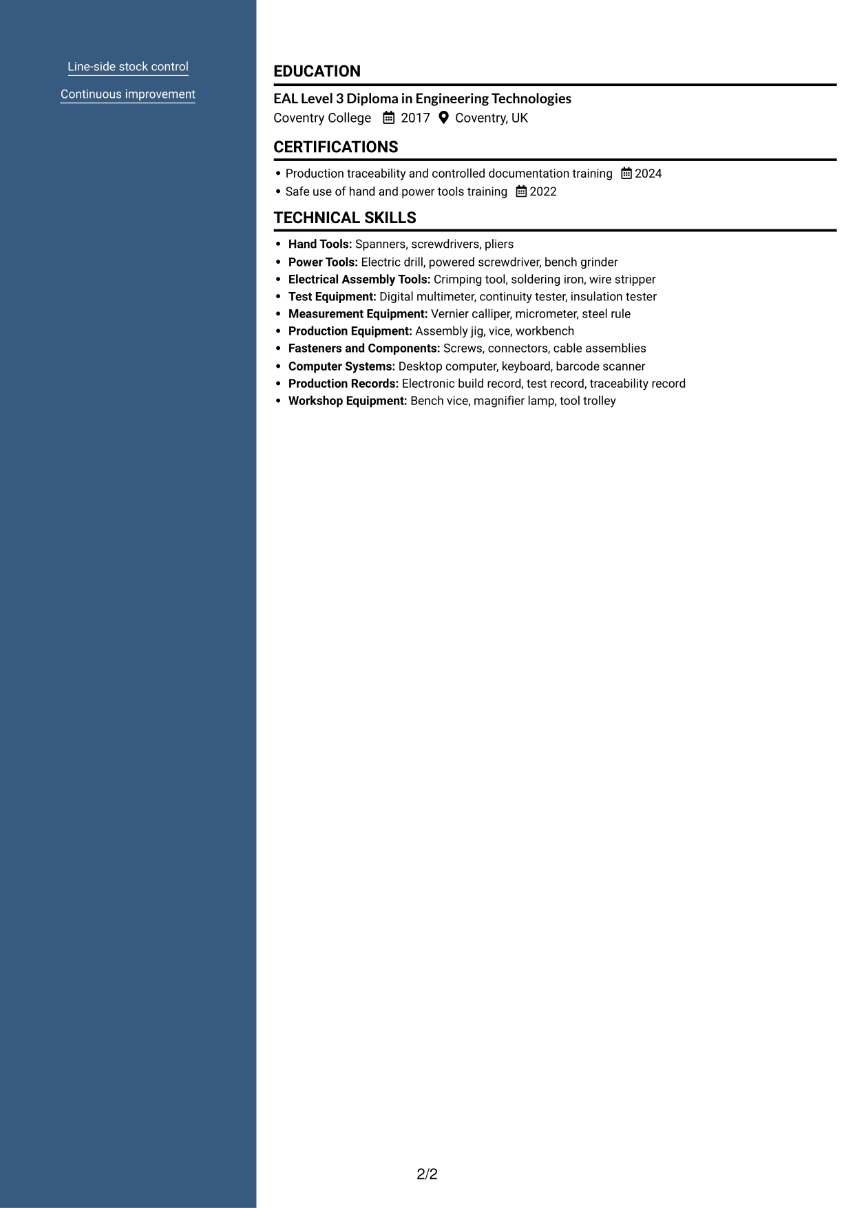CV example — page 2