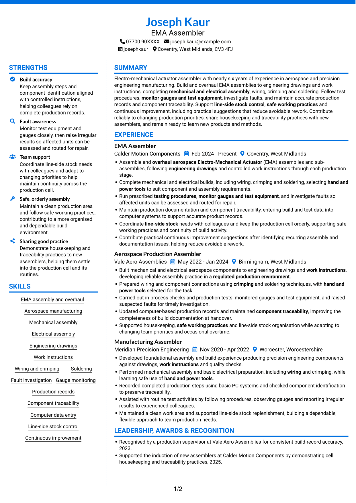 CV example — page 1