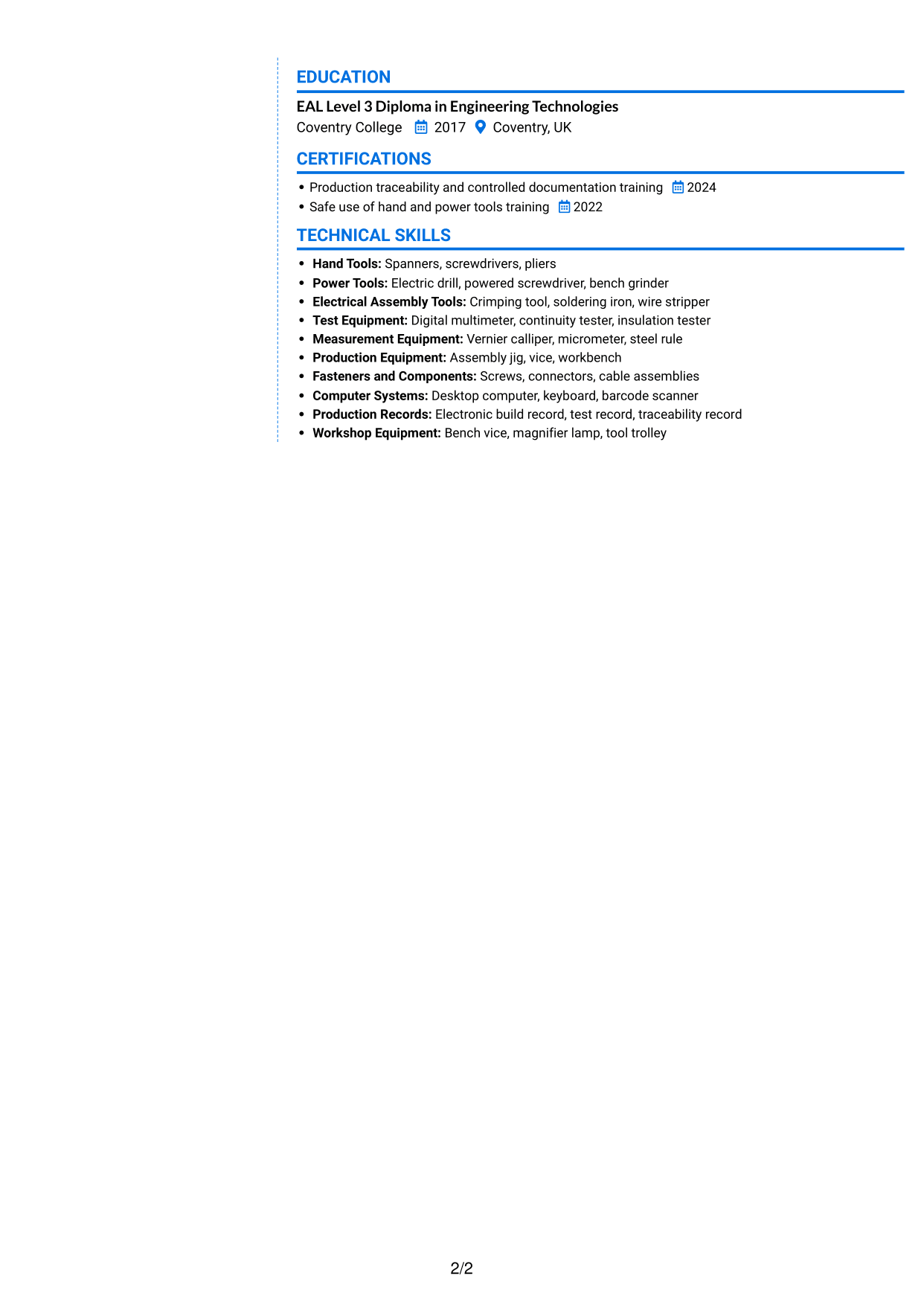 CV example — page 2