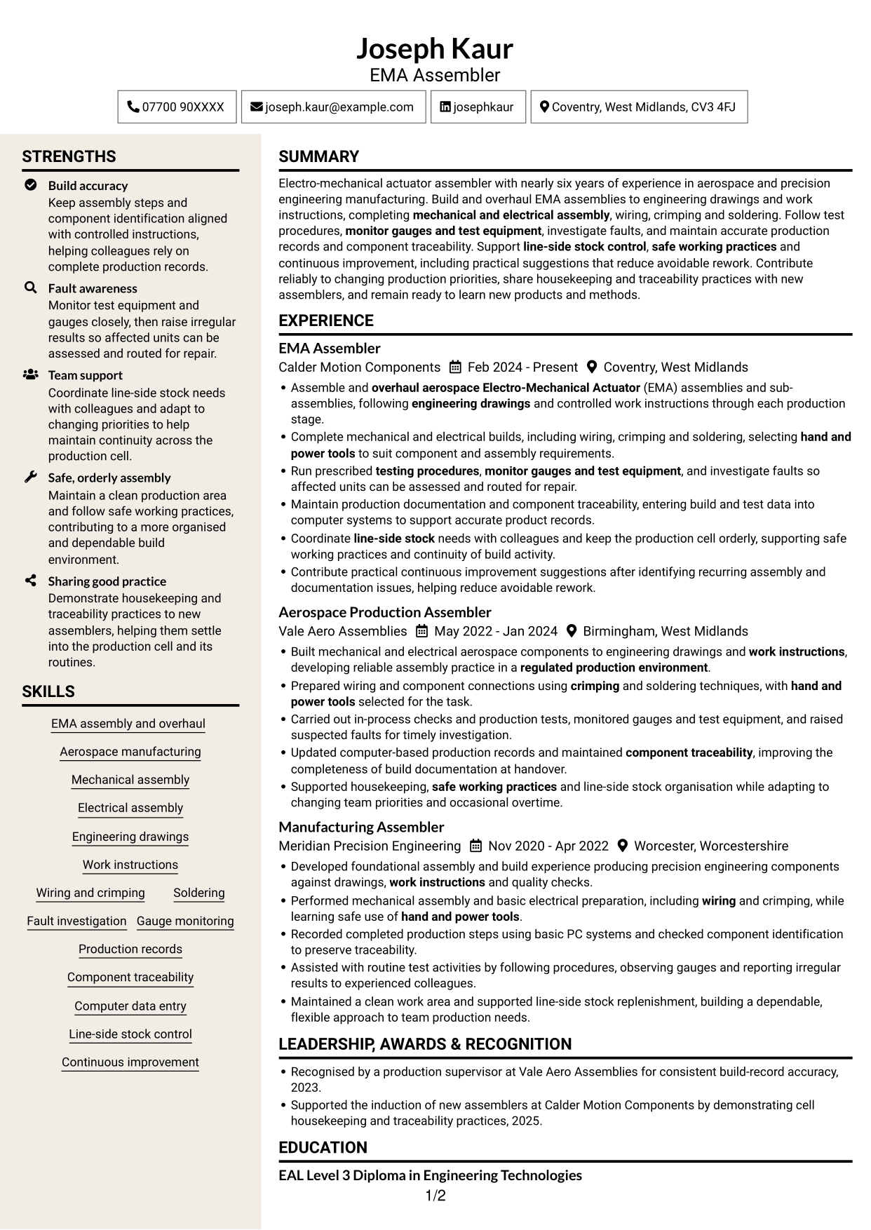 CV example — page 1