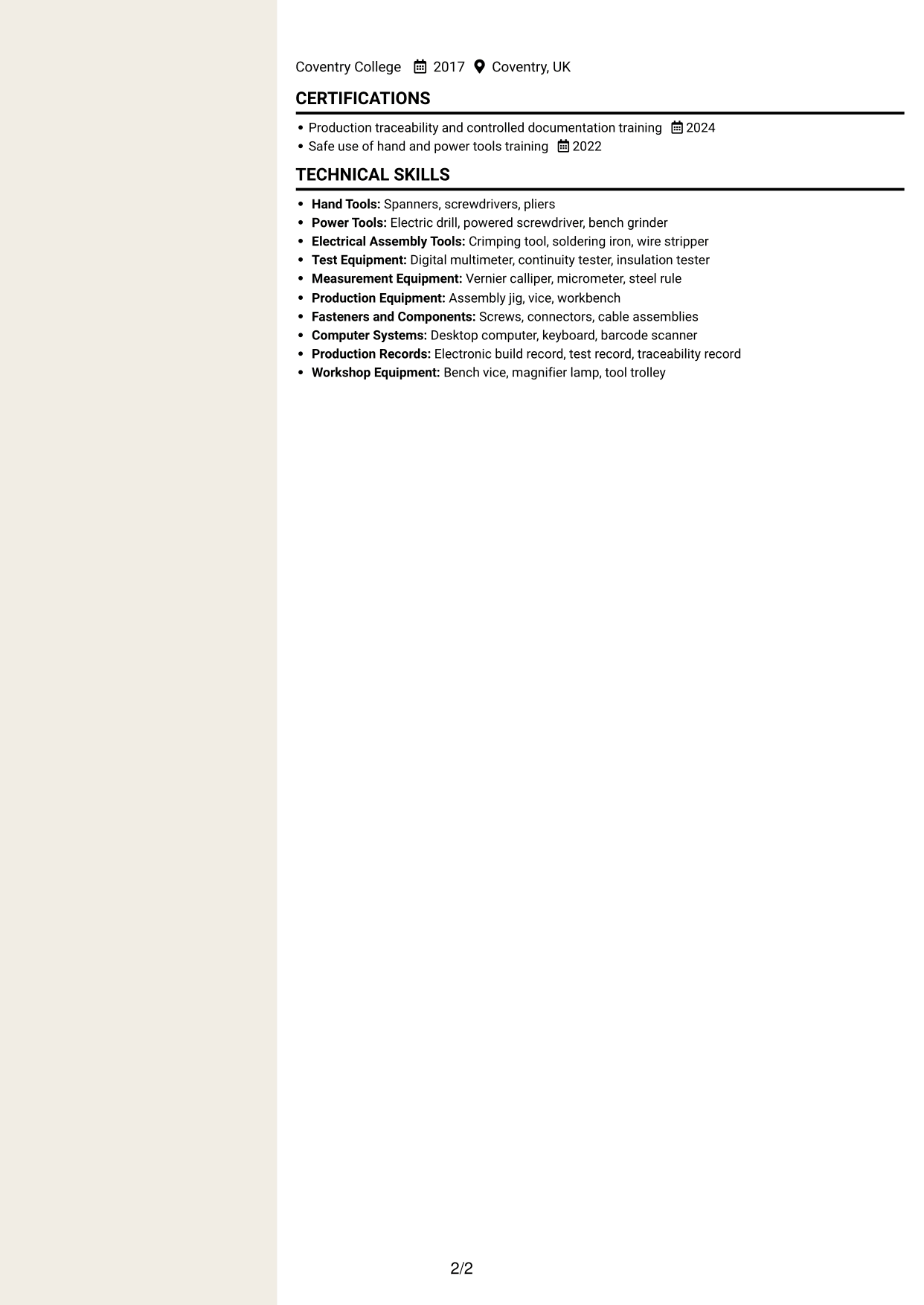 CV example — page 2