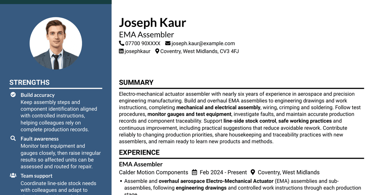 7 EMA Assembler CV Templates with Example