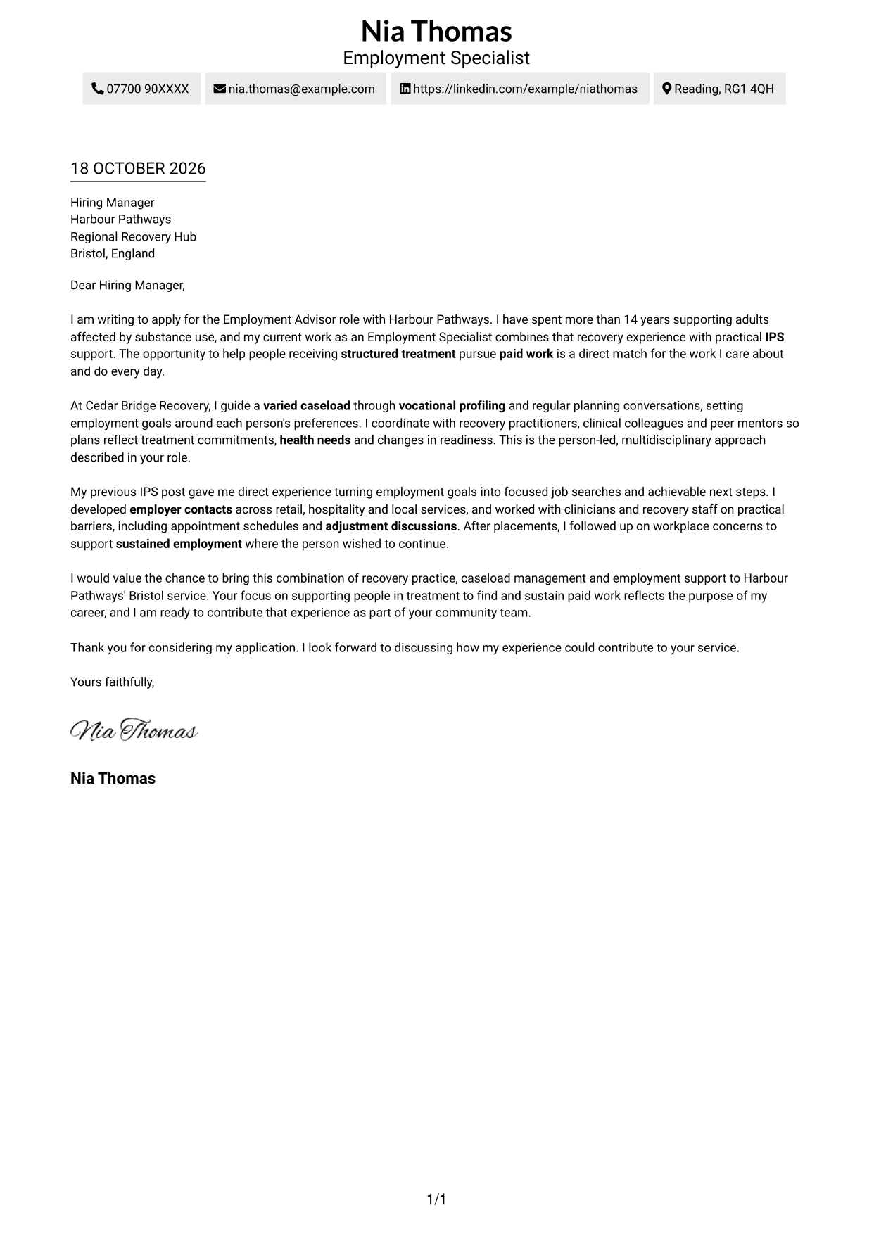 Cover letter example — page 1