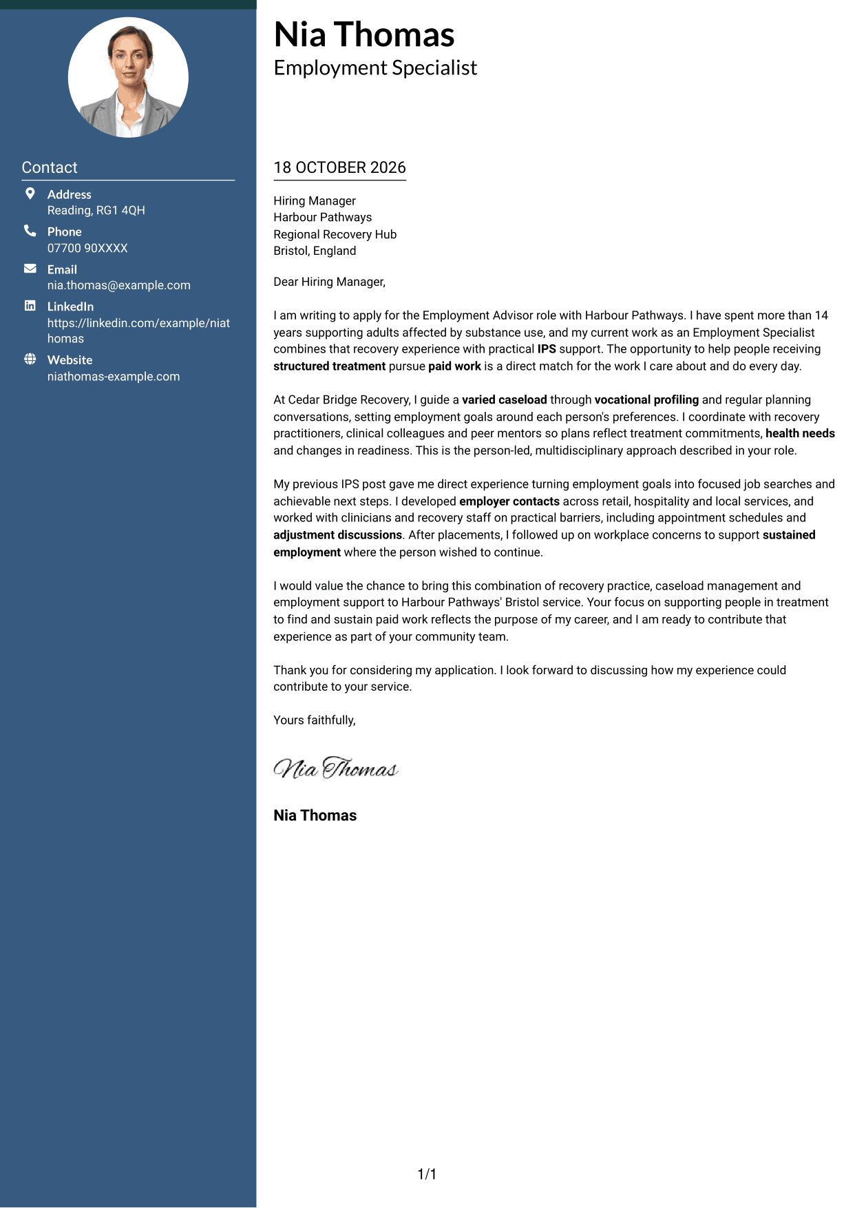 Cover letter example — page 1