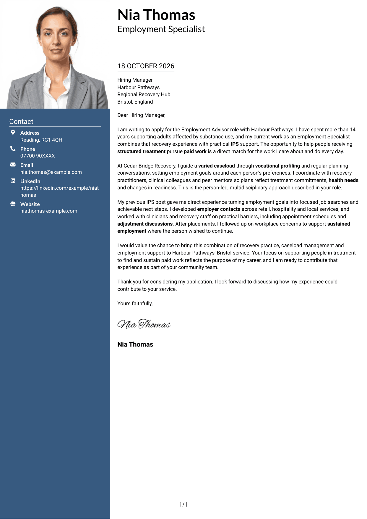 Cover letter example — page 1