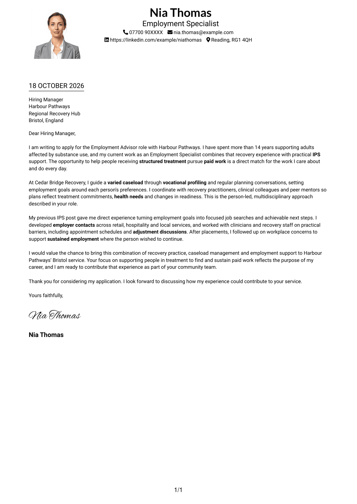 Cover letter example — page 1