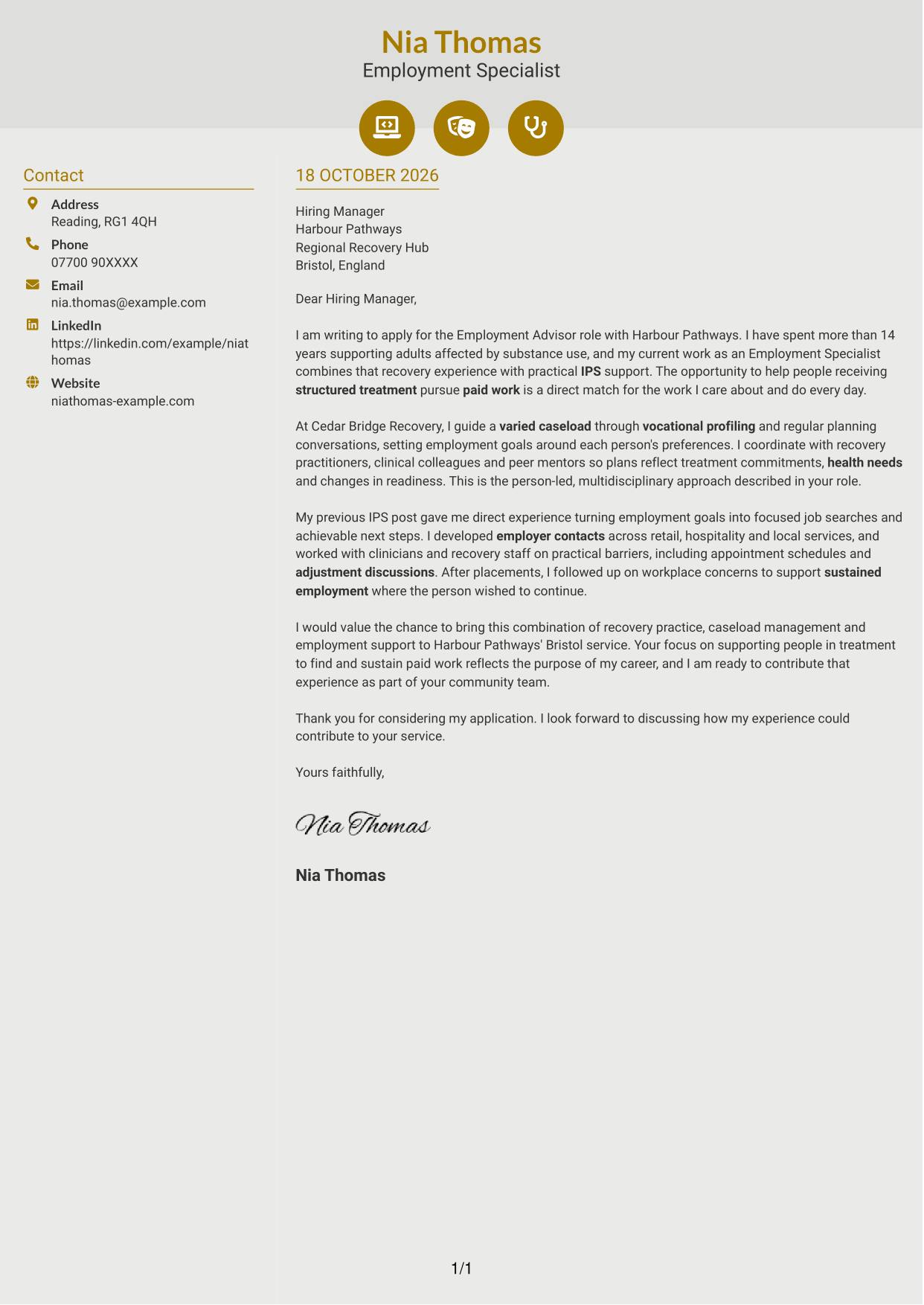 Cover letter example — page 1