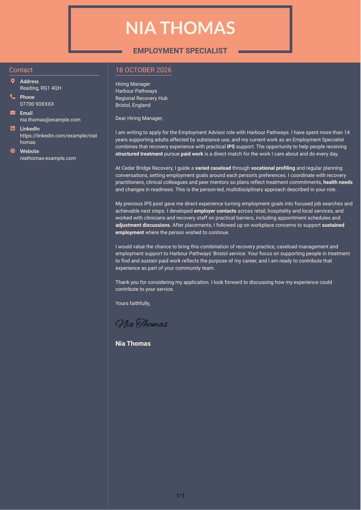 Cover letter example — page 1