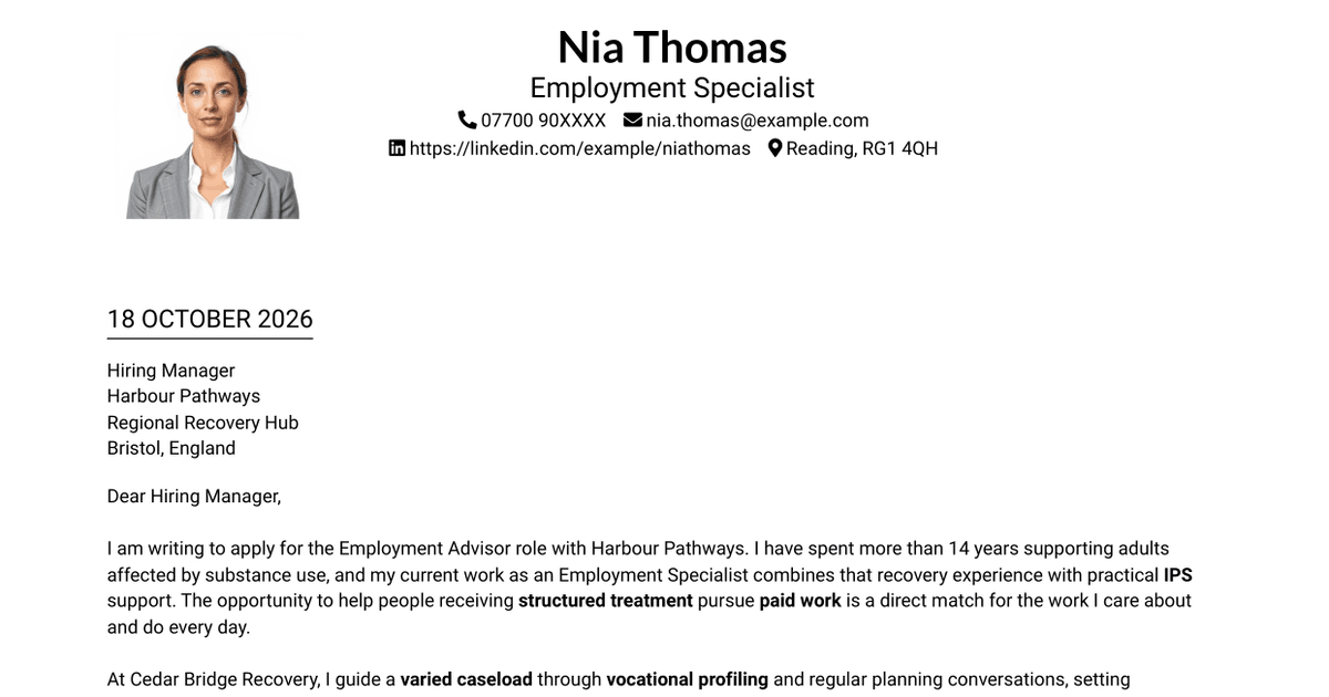 7 Employment Advisor - IPS Supported Employment Cover Letter Templates with Example