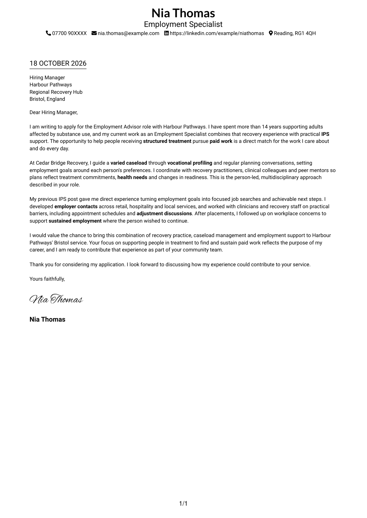 Cover letter example — page 1