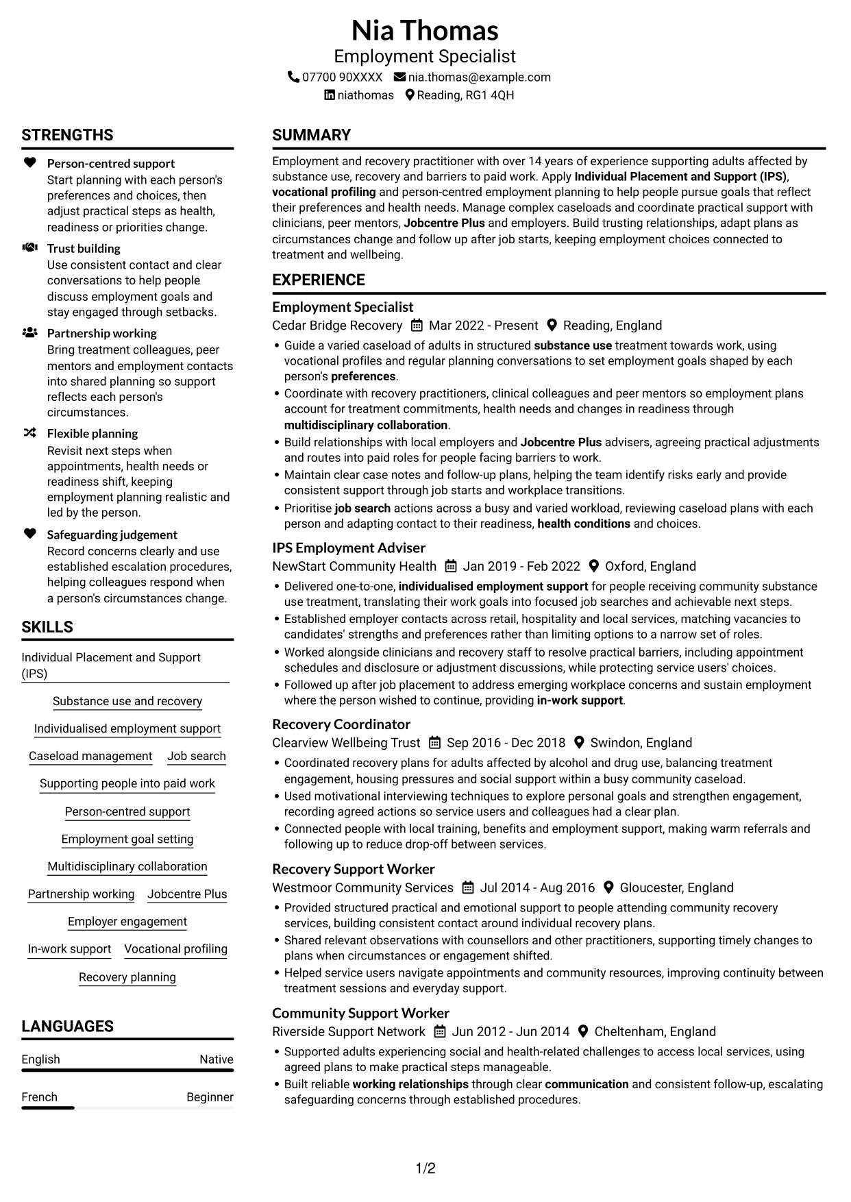 CV example — page 1