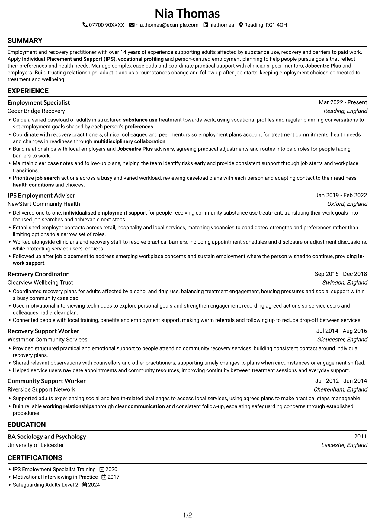 CV example — page 1
