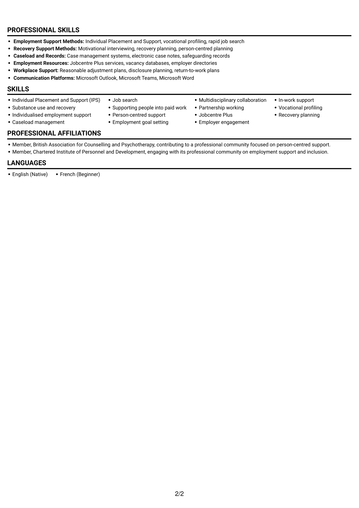 CV example — page 2