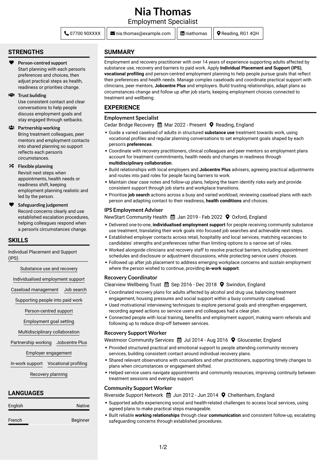 CV example — page 1