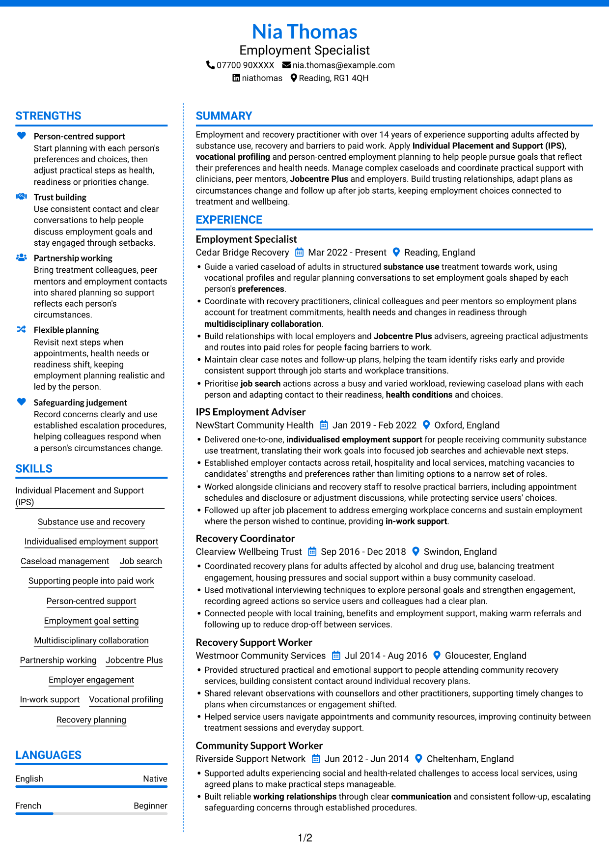 CV example — page 1