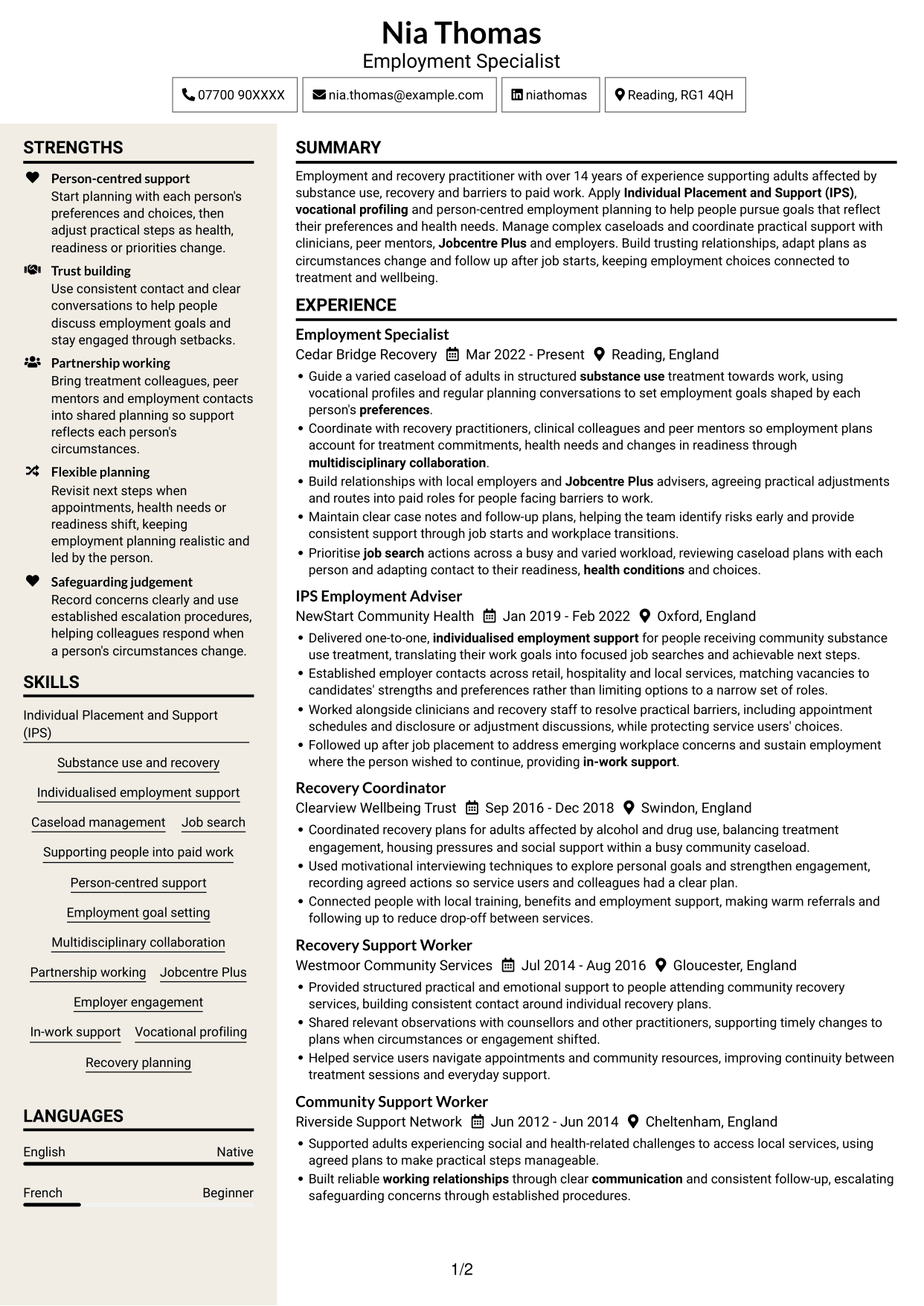 CV example — page 1