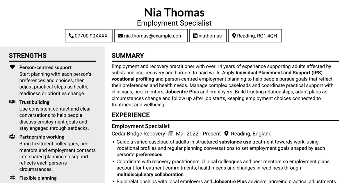 7 Employment Advisor - IPS Supported Employment CV Templates with Example