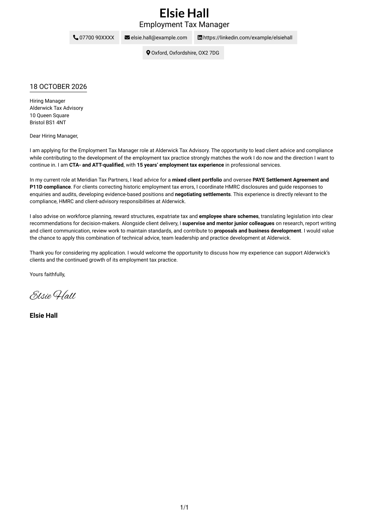 Cover letter example — page 1