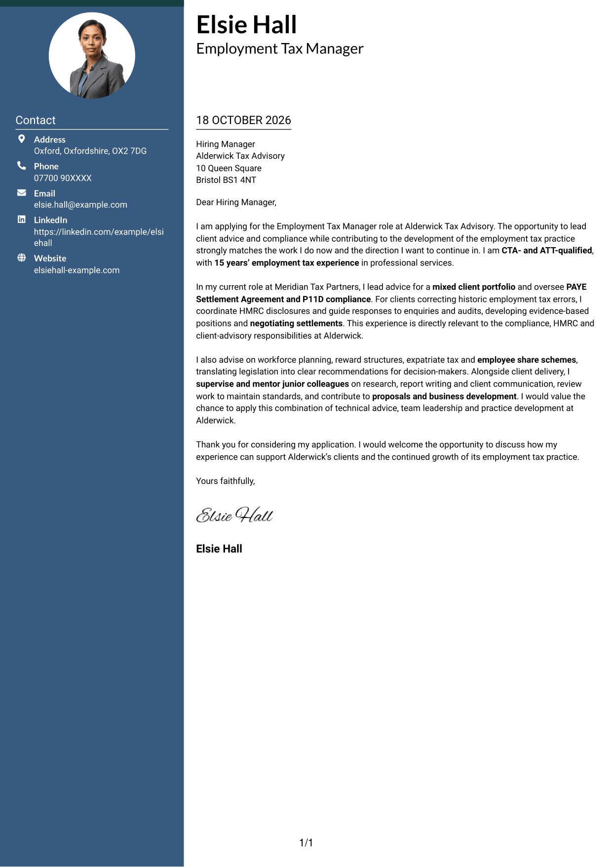 Cover letter example — page 1