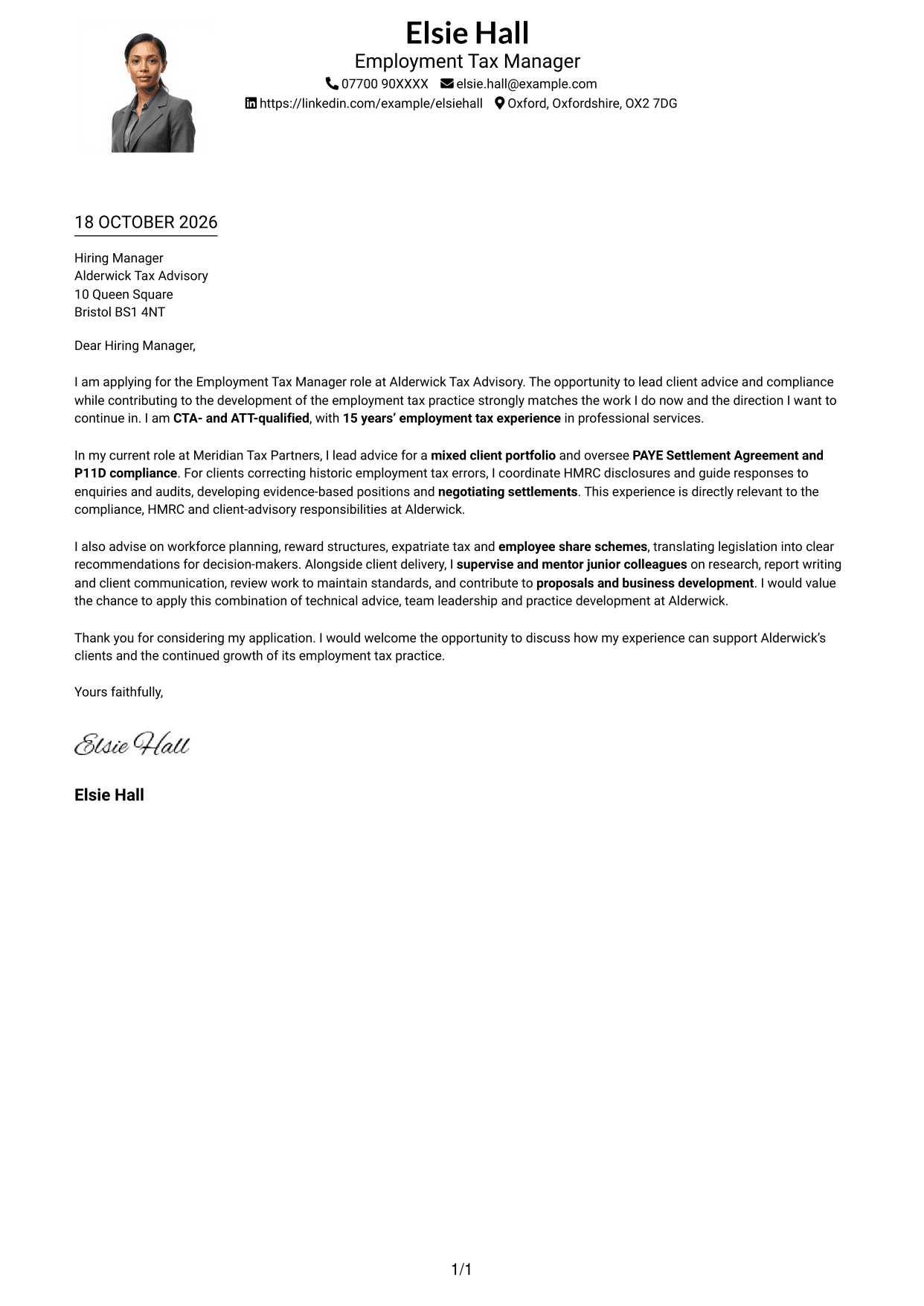 Cover letter example — page 1
