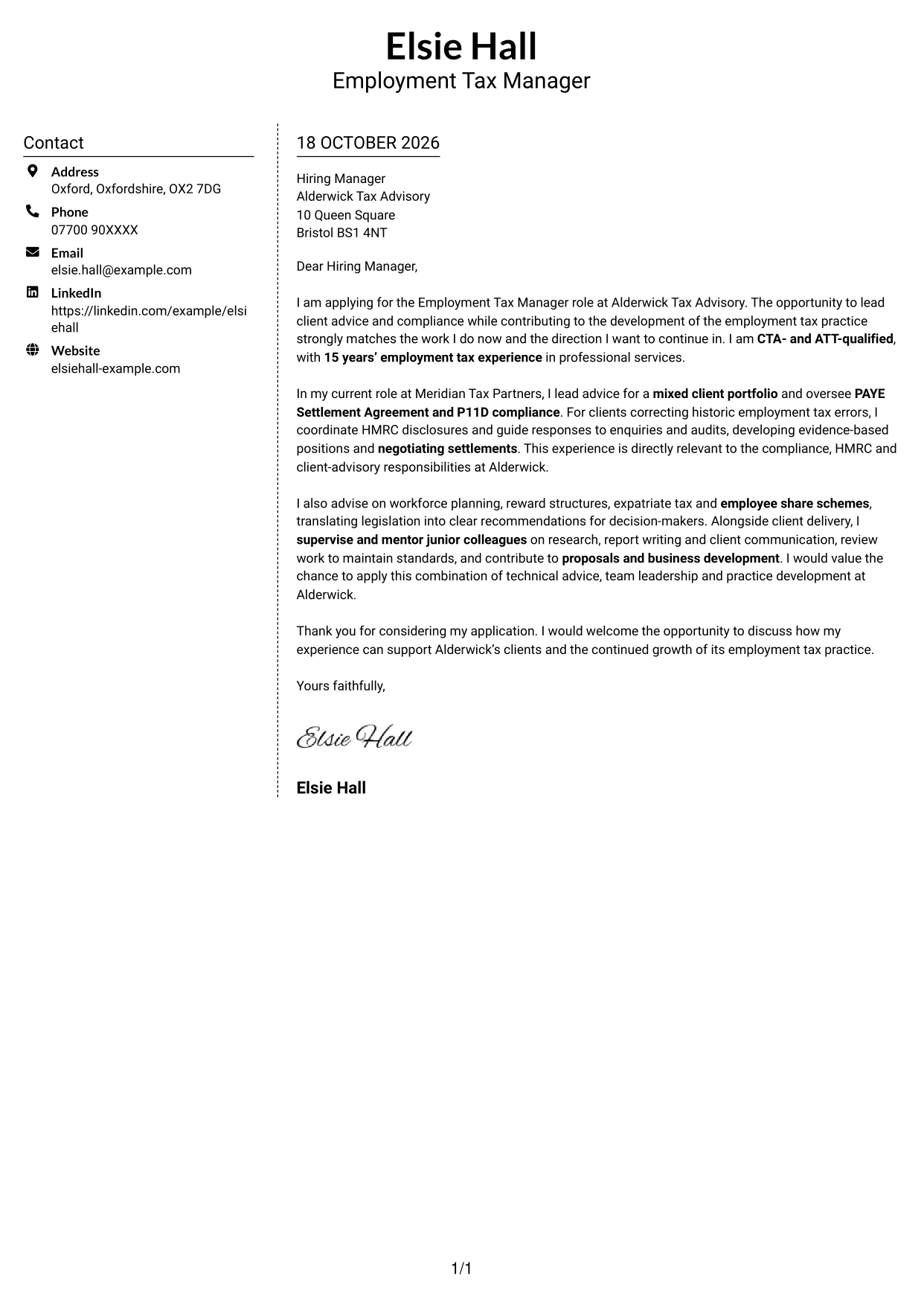 Cover letter example — page 1