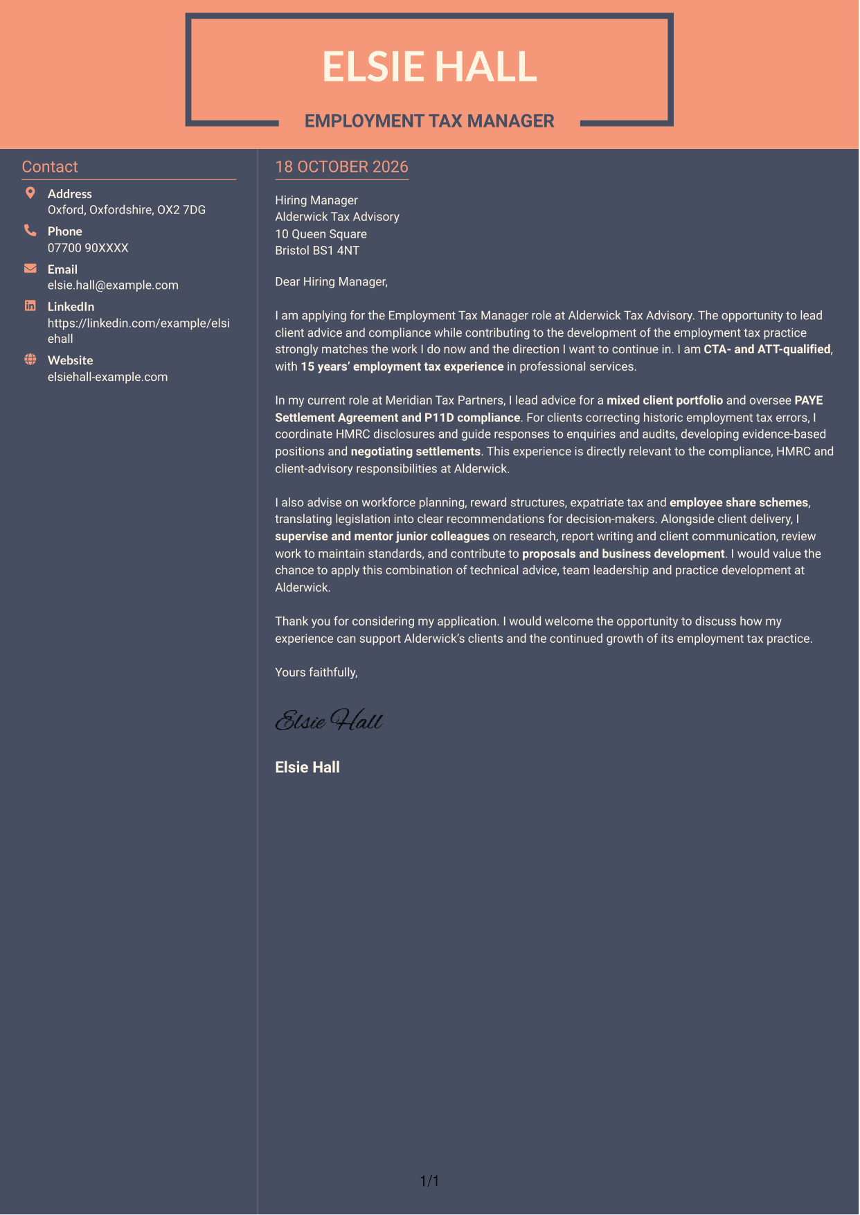 Cover letter example — page 1