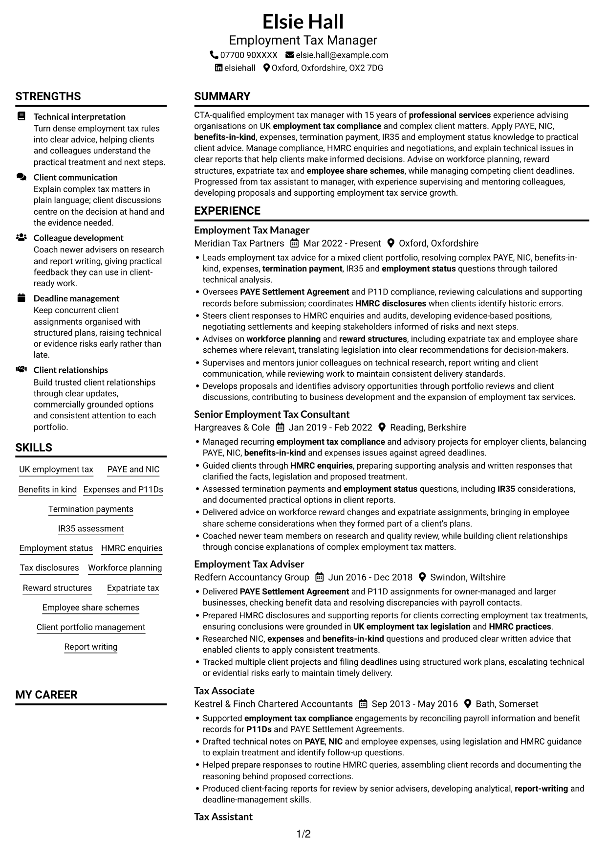 CV example — page 1