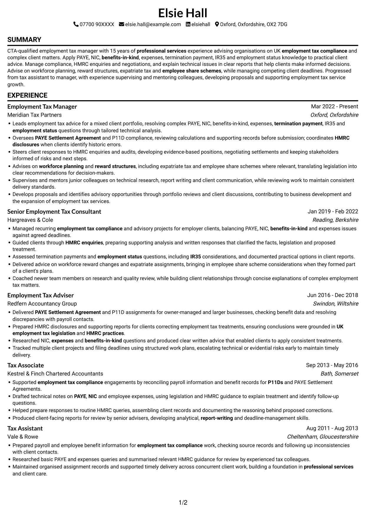 CV example — page 1