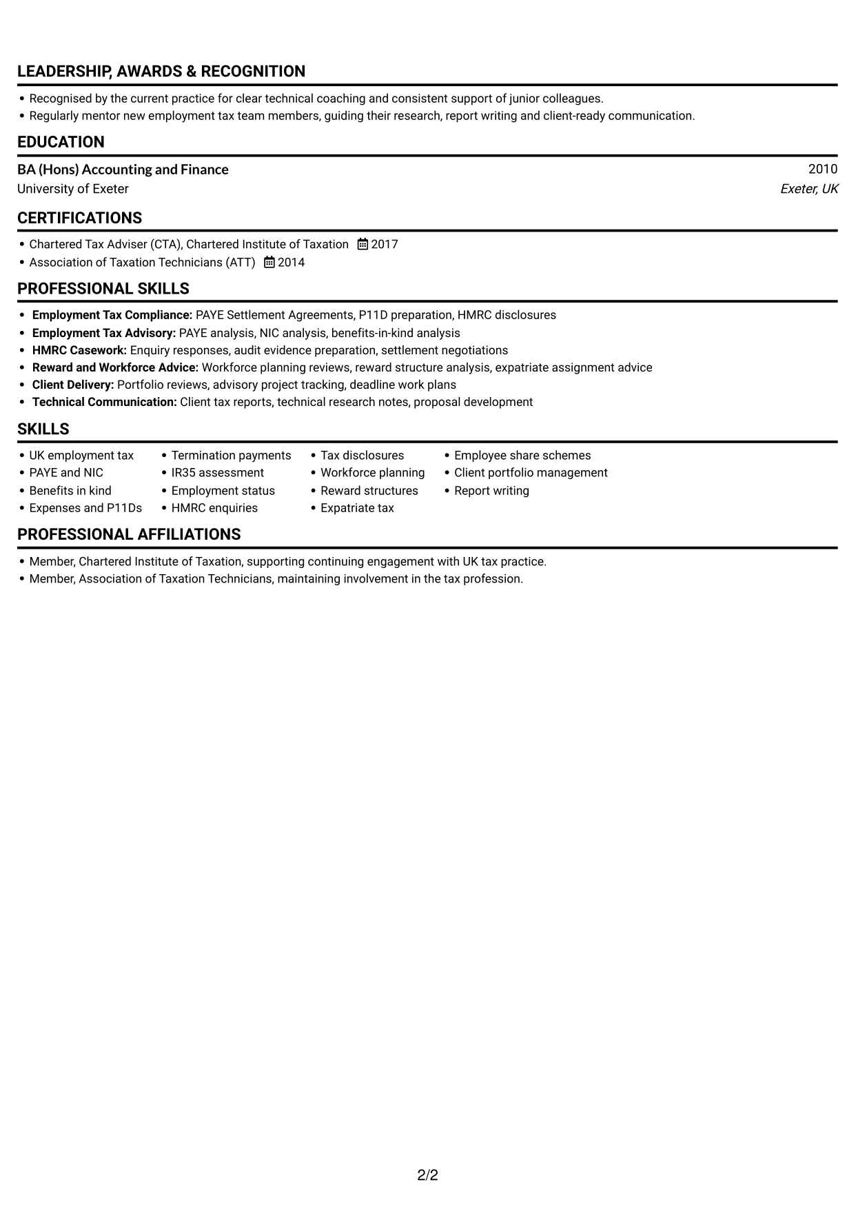 CV example — page 2