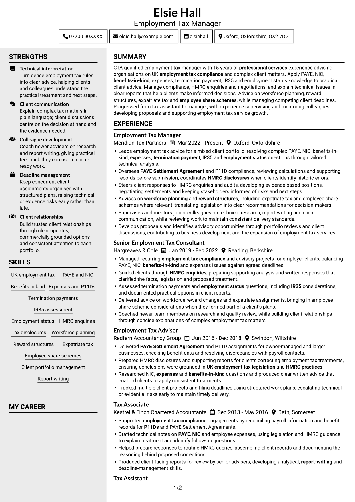 CV example — page 1