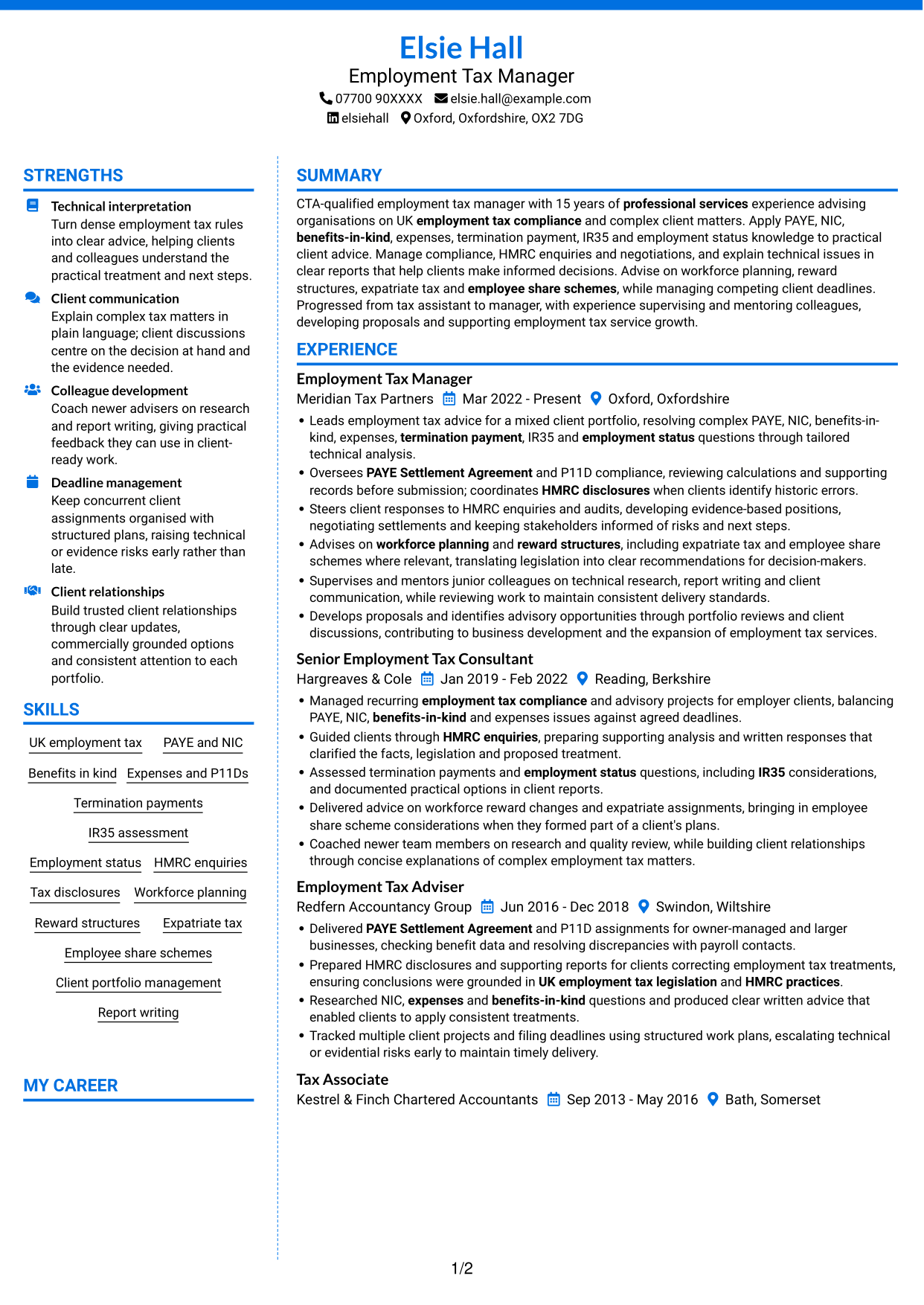 CV example — page 1