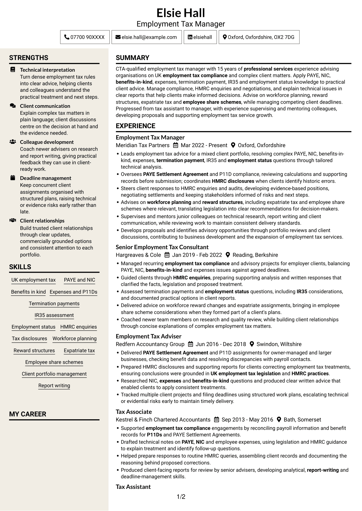 CV example — page 1