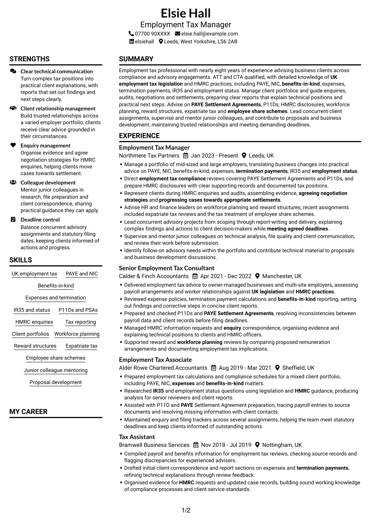 CV example — page 1