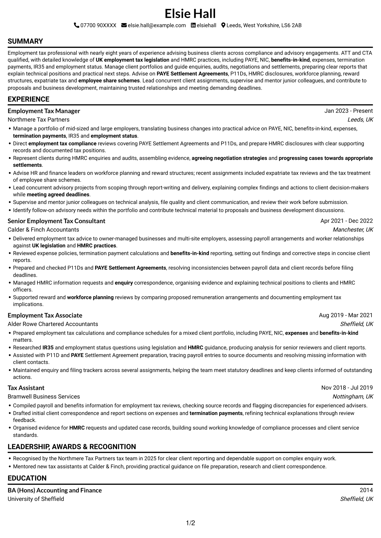 CV example — page 1