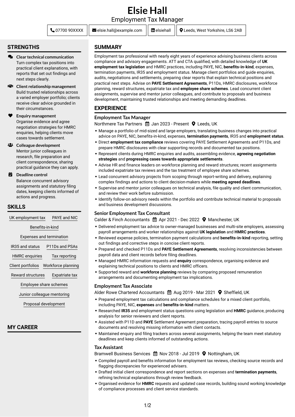 CV example — page 1