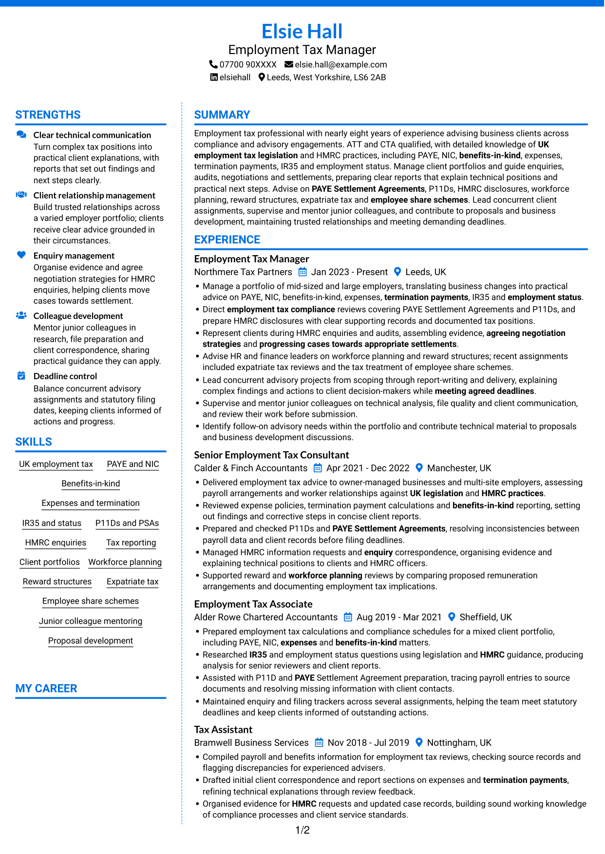 CV example — page 1