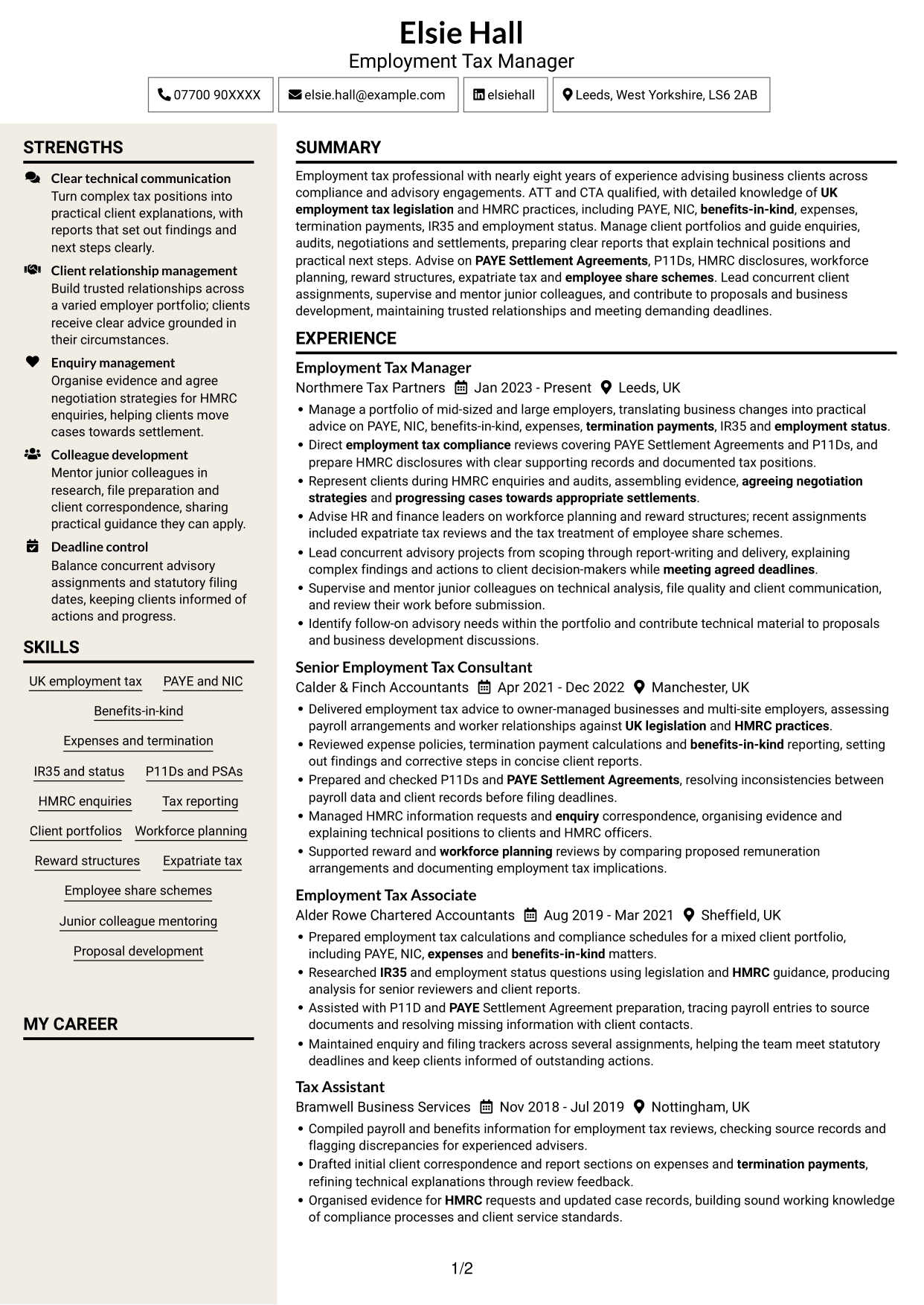 CV example — page 1