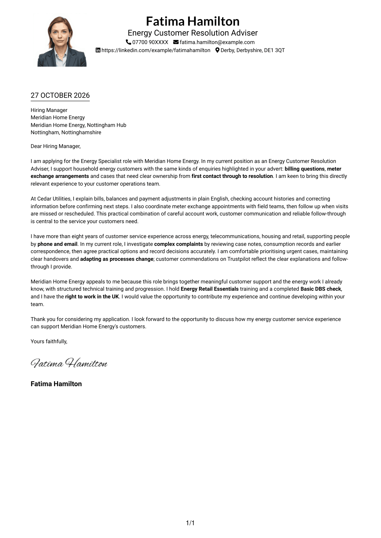 Cover letter example — page 1