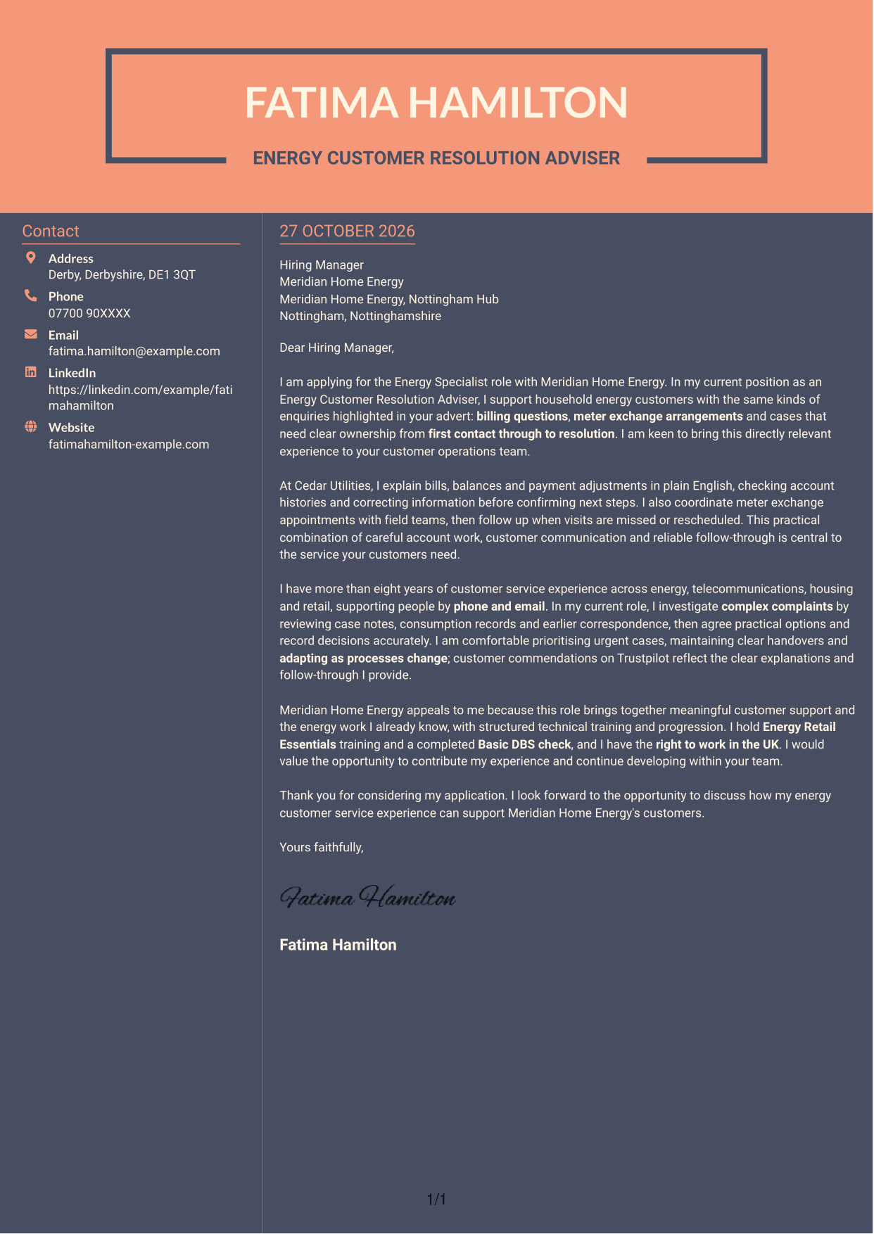 Cover letter example — page 1