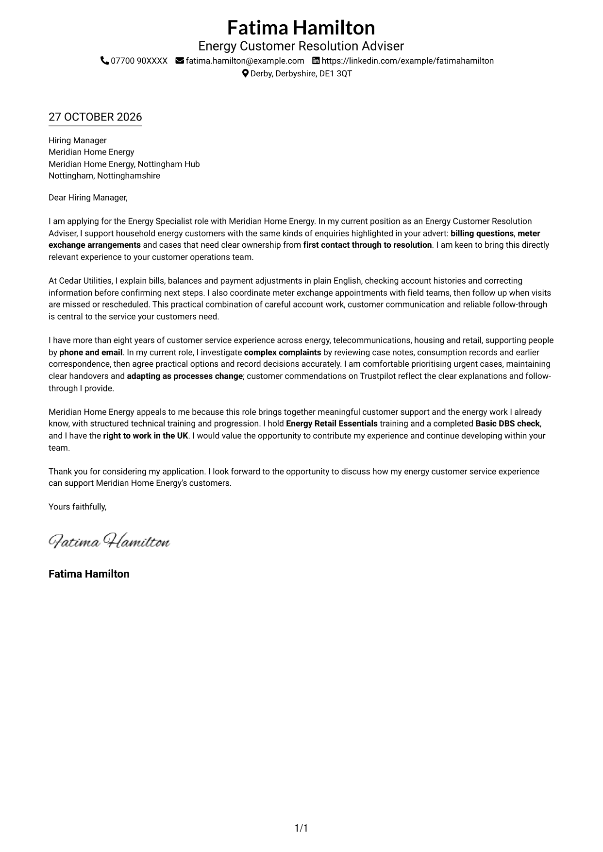 Cover letter example — page 1