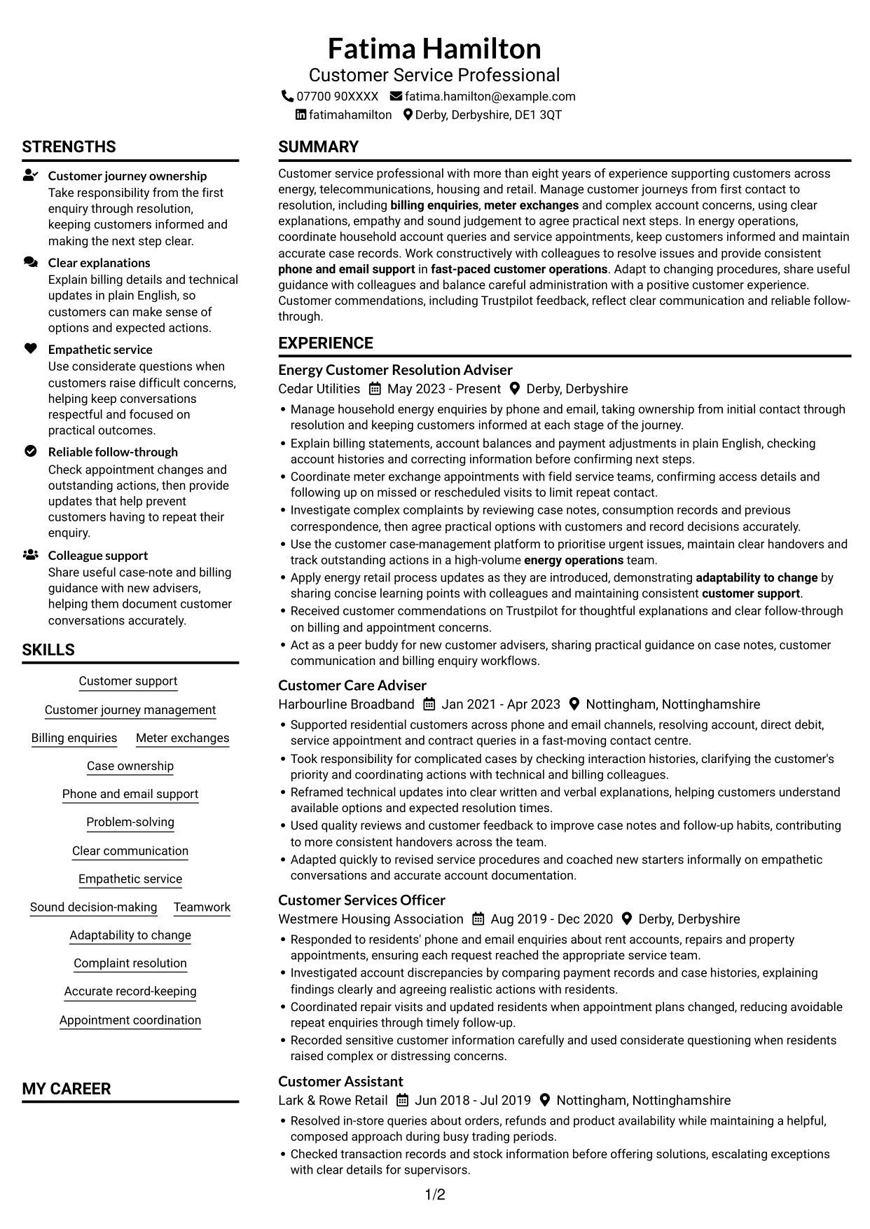 CV example — page 1