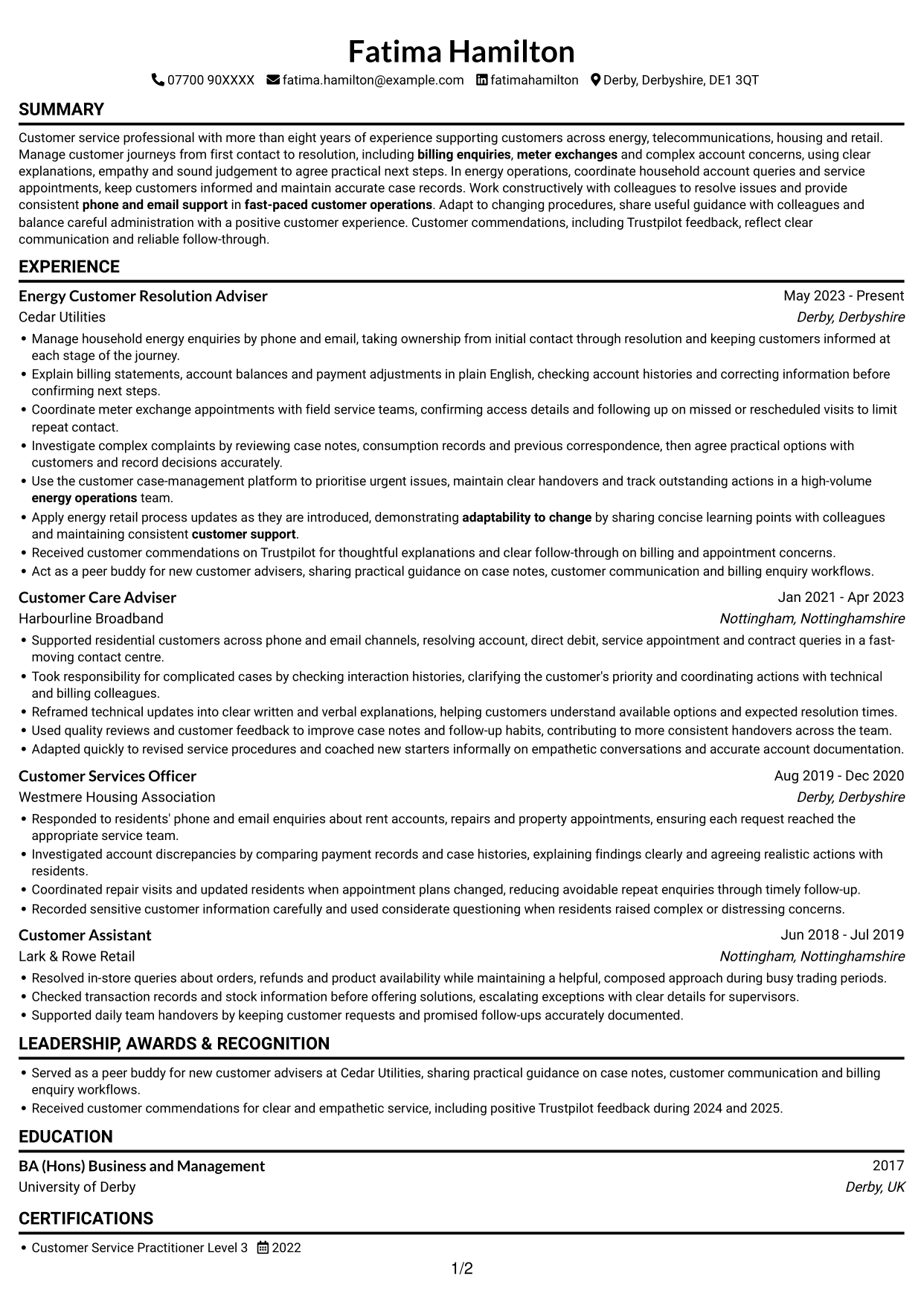 CV example — page 1