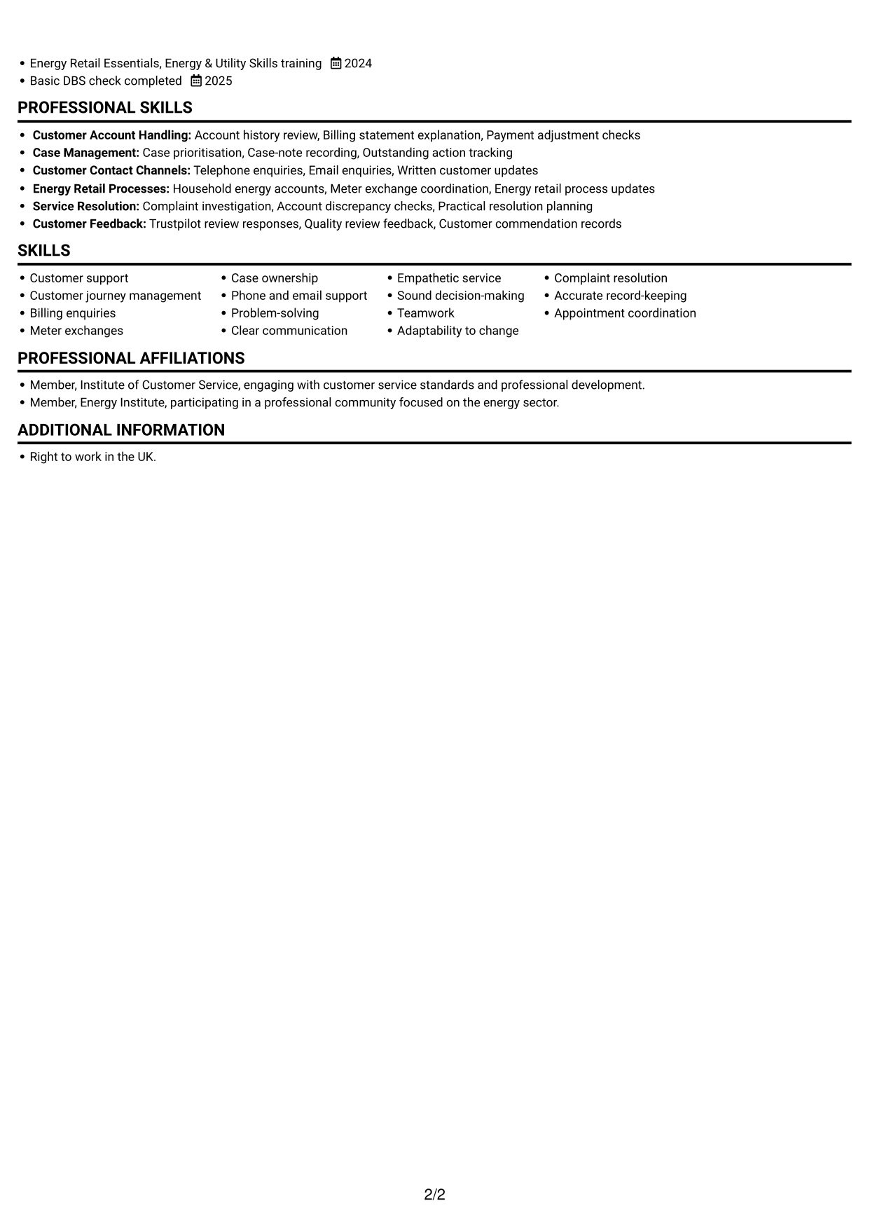 CV example — page 2