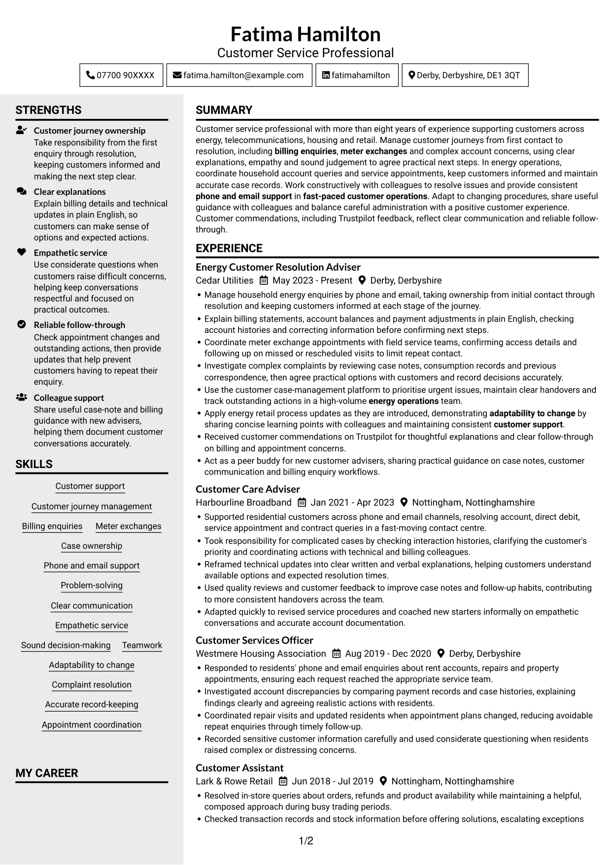 CV example — page 1