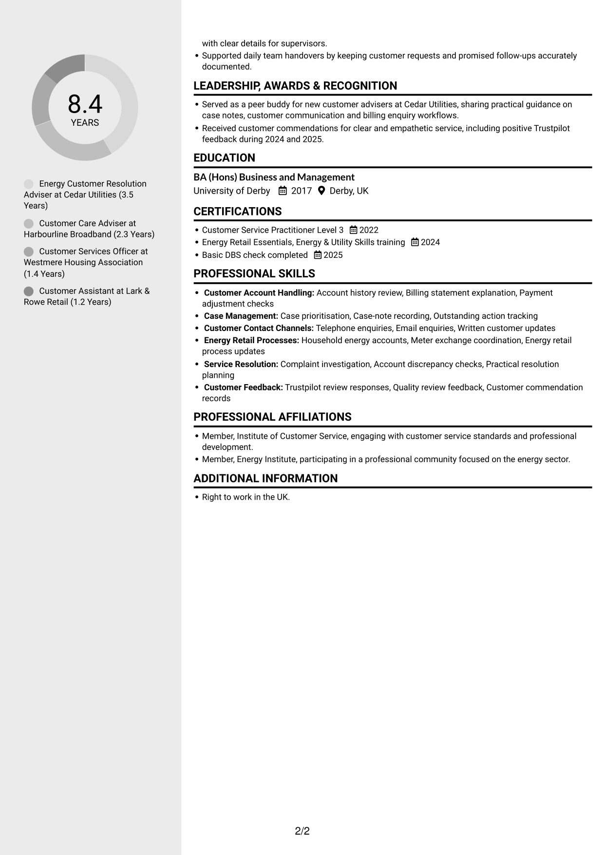 CV example — page 2